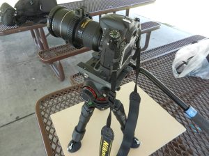 Manfrotto 502 AH fluid head, custom wood apple box (platform)