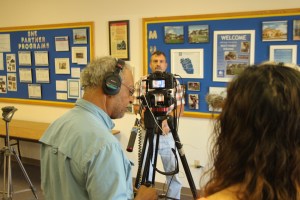 I'm monitoring sound before beginning to interview Paul at his office